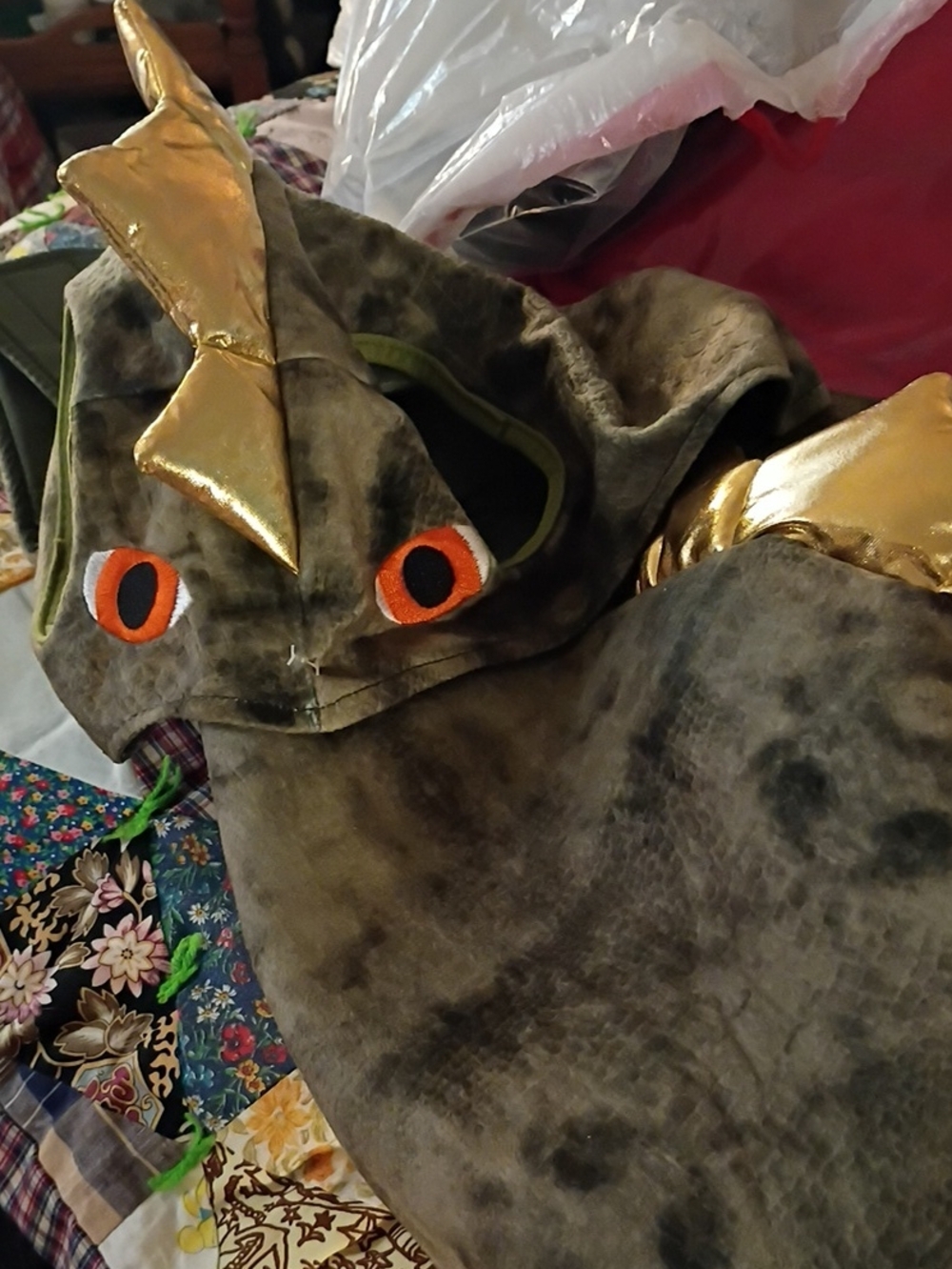 Dog Dragon Hoodie Costume - Olive Green with Gold Accents